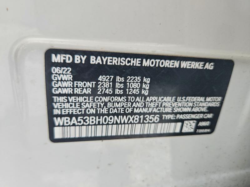 Aukcja sprzedaży 2022 Bmw 530, vin: WBA53BH09NWX81356, numer aukcji: 62699846