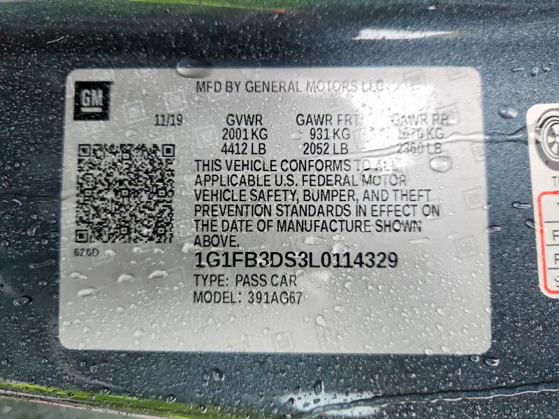 Aukcja sprzedaży 2020 Chevrolet Camaro, vin: 1G1FB3DS3L0114329, numer aukcji: 59256436