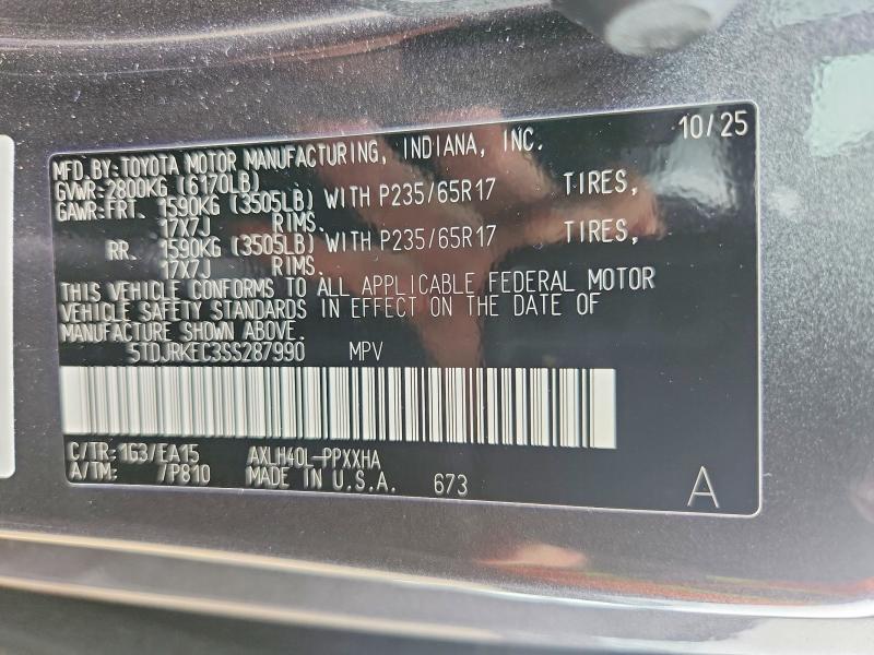 Продаж на аукціоні авто 2025 Toyota Sienna, vin: 5TDJRKEC3SS287990, номер лоту: 61556996