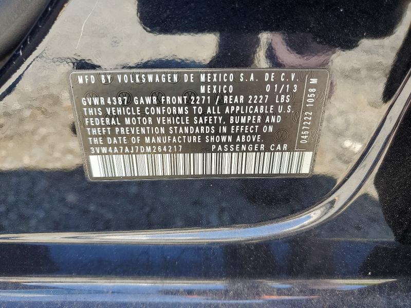 60197356 :رقم المزاد ، 3VW4A7AJ7DM264217 vin ، 2013 Volkswagen Jetta مزاد بيع
