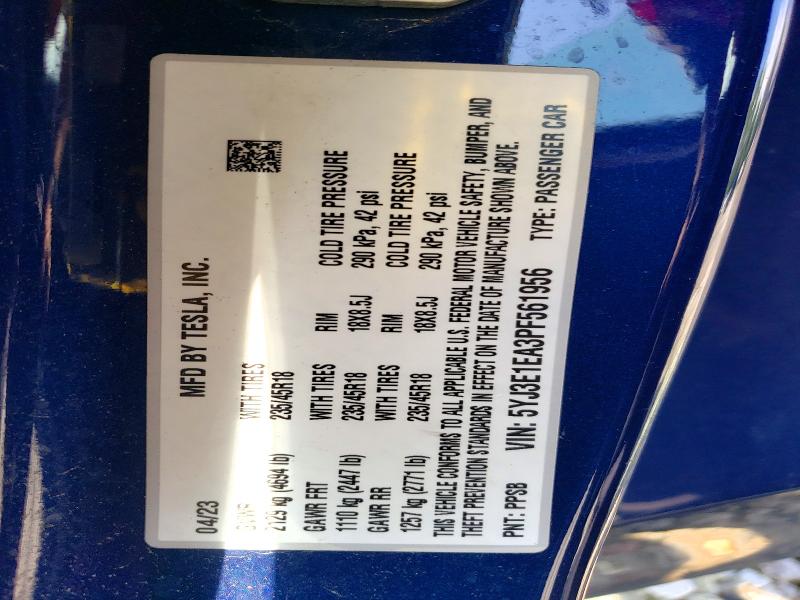 Aukcja sprzedaży 2023 Tesla Model 3, vin: 5YJ3E1EA3PF561956, numer aukcji: 60382706