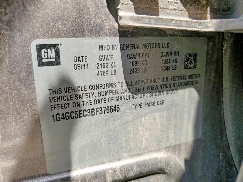 2011 Buick Lacrosse მანქანა იყიდება აუქციონზე, vin: 1G4GC5EC3BF376645, აუქციონის ნომერი: 60233006