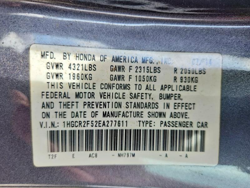 Продажа на аукционе авто 2014 Honda Accord, vin: 1HGCR2F52EA277611, номер лота: 61141936