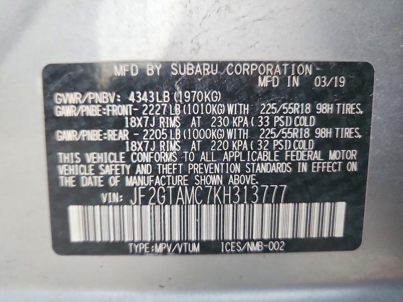 60165306 :رقم المزاد ، JF2GTAMC7KH313777 vin ، 2019 Subaru Crosstrek مزاد بيع