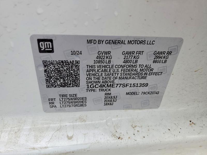 Aukcja sprzedaży 2025 Chevrolet Silverado, vin: 1GC4KME77SF151359, numer aukcji: 60776836