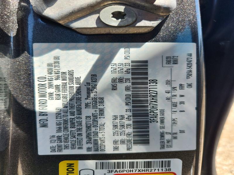 2017 Ford Fusion მანქანა იყიდება აუქციონზე, vin: 3FA6P0H7XHR271138, აუქციონის ნომერი: 85790735