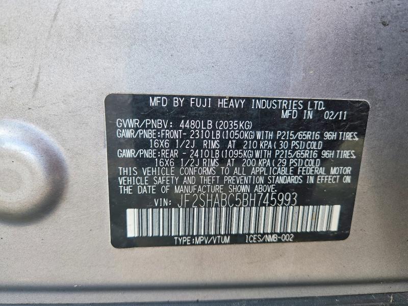 Продаж на аукціоні авто 2011 Subaru Forester, vin: JF2SHABC5BH745993, номер лоту: 63331886