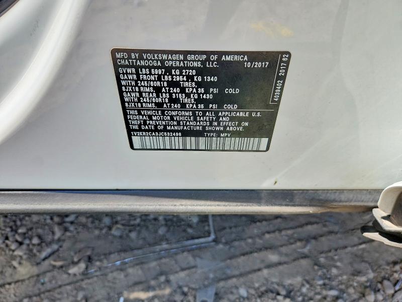 59537846 :رقم المزاد ، 1V2KR2CA3JC532498 vin ، 2018 Volkswagen Atlas مزاد بيع
