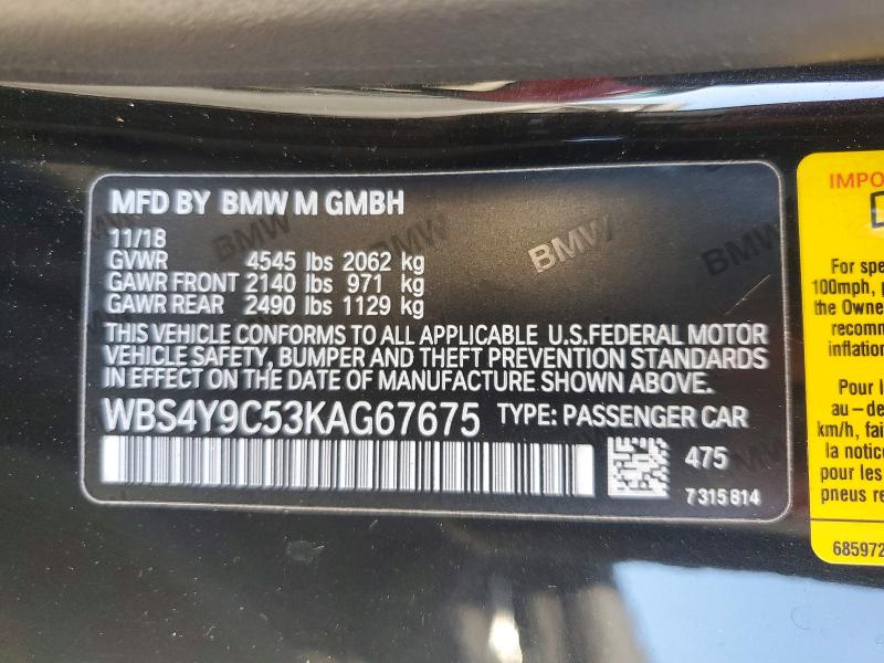 59214586 :رقم المزاد ، WBS4Y9C53KAG67675 vin ، 2019 Bmw M4 مزاد بيع