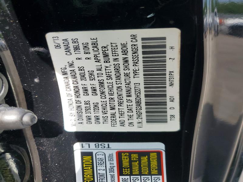 Aukcja sprzedaży 2013 Honda Civic, vin: 2HGFG3A86DH522713, numer aukcji: 59553856