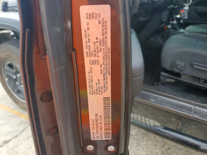 Aukcja sprzedaży 2025 Jeep Wrangler, vin: 1C4PJXANXSW621194, numer aukcji: 62283966