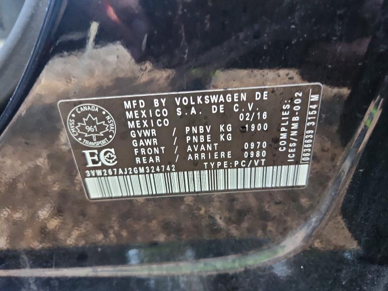 60108436 :رقم المزاد ، 3VW267AJ2GM324742 vin ، 2016 Volkswagen Jetta مزاد بيع