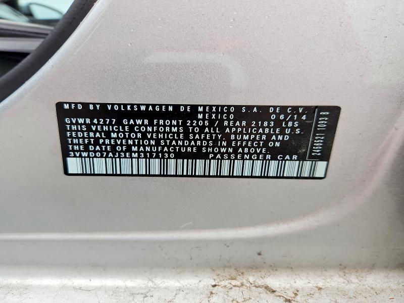 60392246 :رقم المزاد ، 3VWD07AJ3EM317130 vin ، 2014 Volkswagen Jetta مزاد بيع