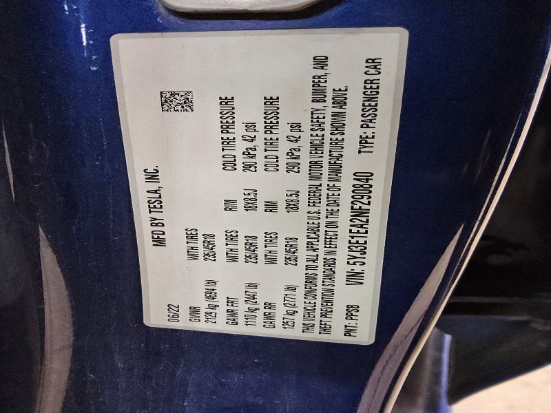 Продажа на аукционе авто 2022 Tesla Model 3, vin: 5YJ3E1EA2NF290840, номер лота: 60831656