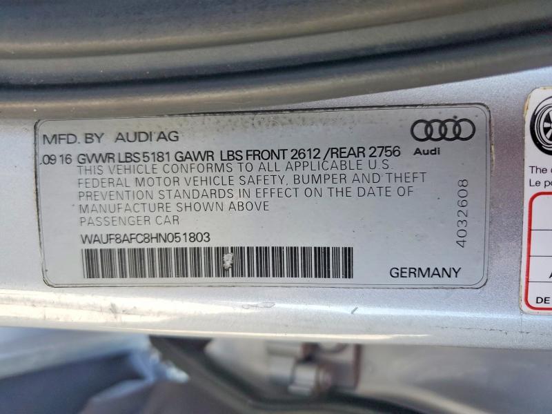 2017 Audi A6 მანქანა იყიდება აუქციონზე, vin: WAUF8AFC8HN051803, აუქციონის ნომერი: 60242316