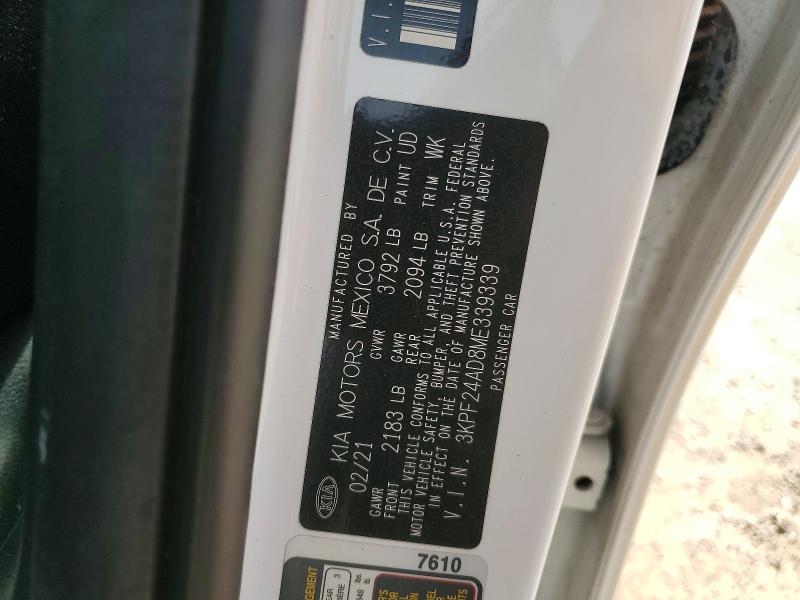 62157606 :رقم المزاد ، 3KPF24AD8ME339339 vin ، 2021 Kia Forte مزاد بيع
