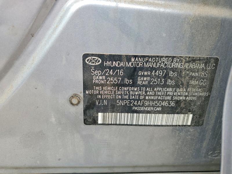 2017 Hyundai Sonata მანქანა იყიდება აუქციონზე, vin: 5NPE24AF9HH504636, აუქციონის ნომერი: 62346406