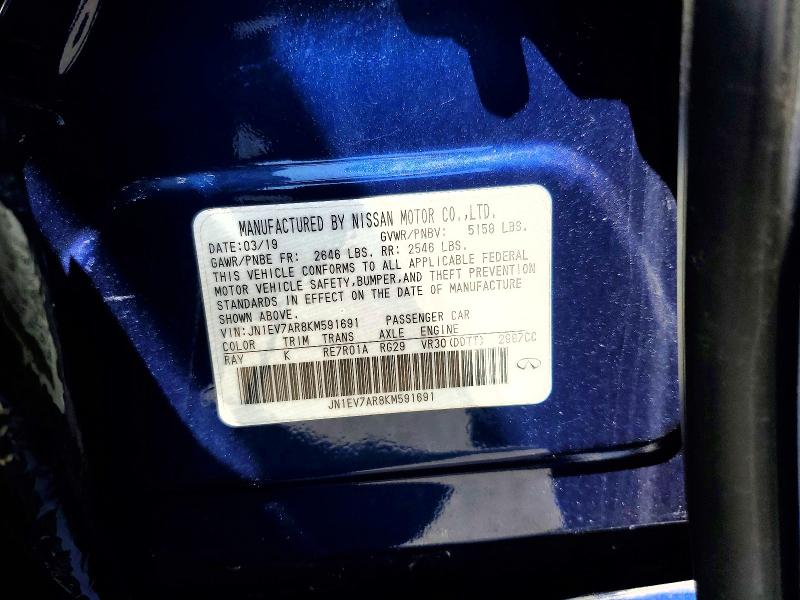 59771016 :رقم المزاد ، JN1EV7AR8KM591691 vin ، 2019 Infiniti Q50 مزاد بيع