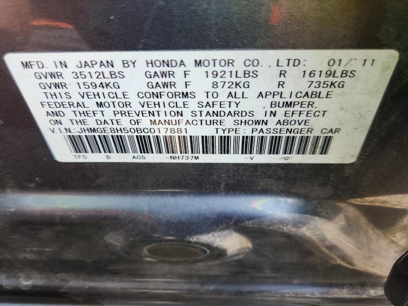 Aukcja sprzedaży 2011 Honda Fit, vin: JHMGE8H50BC017881, numer aukcji: 59699676