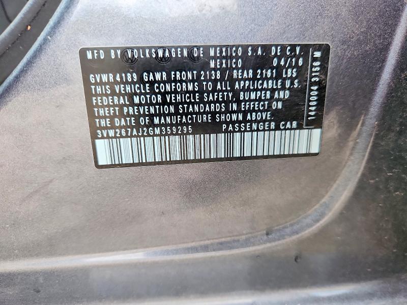 60671166 :رقم المزاد ، 3VW267AJ2GM359295 vin ، 2016 Volkswagen Jetta مزاد بيع
