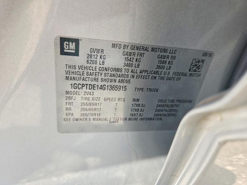 2016 Chevrolet Colorado მანქანა იყიდება აუქციონზე, vin: 1GCPTDE14G1365915, აუქციონის ნომერი: 62205936