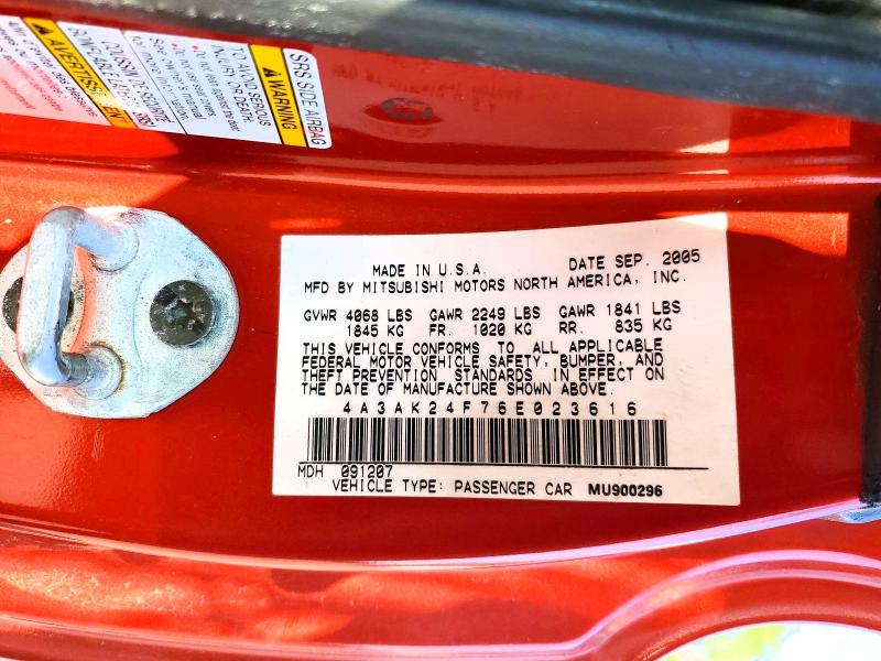 Продажа на аукционе авто 2006 Mitsubishi Eclipse, vin: 4A3AK24F76E023616, номер лота: 62453946