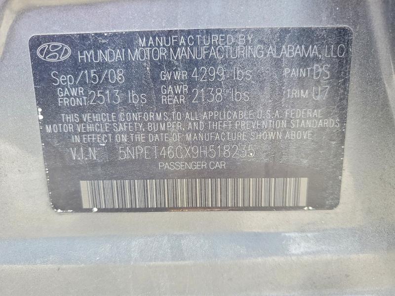 Продажа на аукционе авто 2009 Hyundai Sonata, vin: 5NPET46CX9H518235, номер лота: 59286666