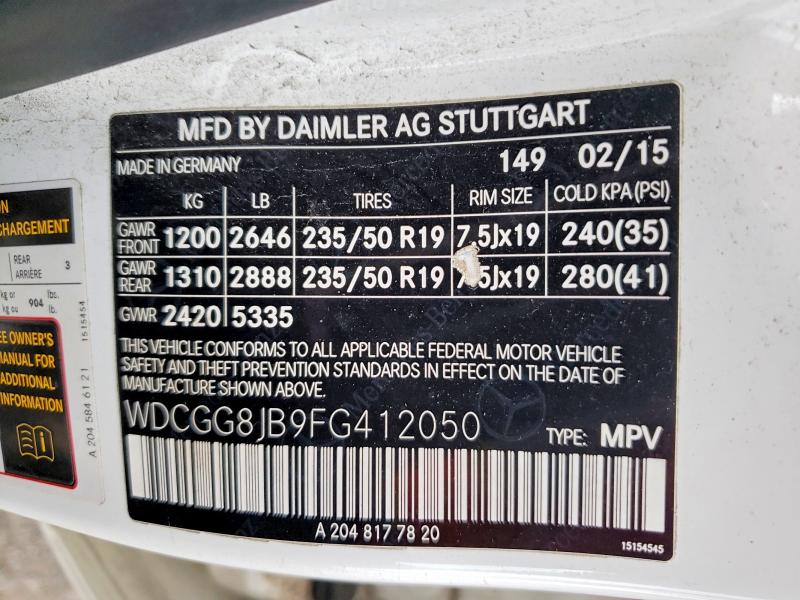 2015 Mercedes-benz Glk მანქანა იყიდება აუქციონზე, vin: WDCGG8JB9FG412050, აუქციონის ნომერი: 61670826