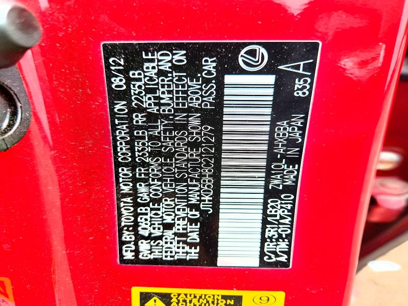 Aukcja sprzedaży 2012 Lexus Ct, vin: JTHKD5BH8C2121279, numer aukcji: 59869556