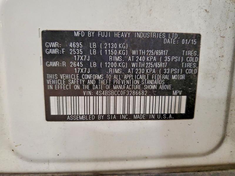 2015 Subaru Outback მანქანა იყიდება აუქციონზე, vin: 4S4BSBCC0F3286682, აუქციონის ნომერი: 61768816