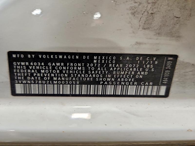 2020 Volkswagen Jetta მანქანა იყიდება აუქციონზე, vin: 3VWN57BU2LM003058, აუქციონის ნომერი: 61687896