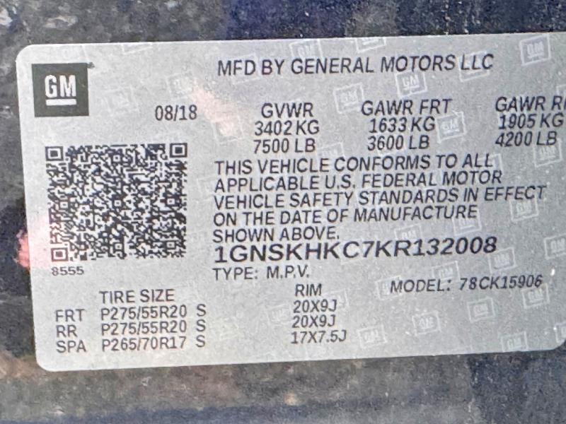 Aukcja sprzedaży 2019 Chevrolet Suburban, vin: 1GNSKHKC7KR132008, numer aukcji: 59900306
