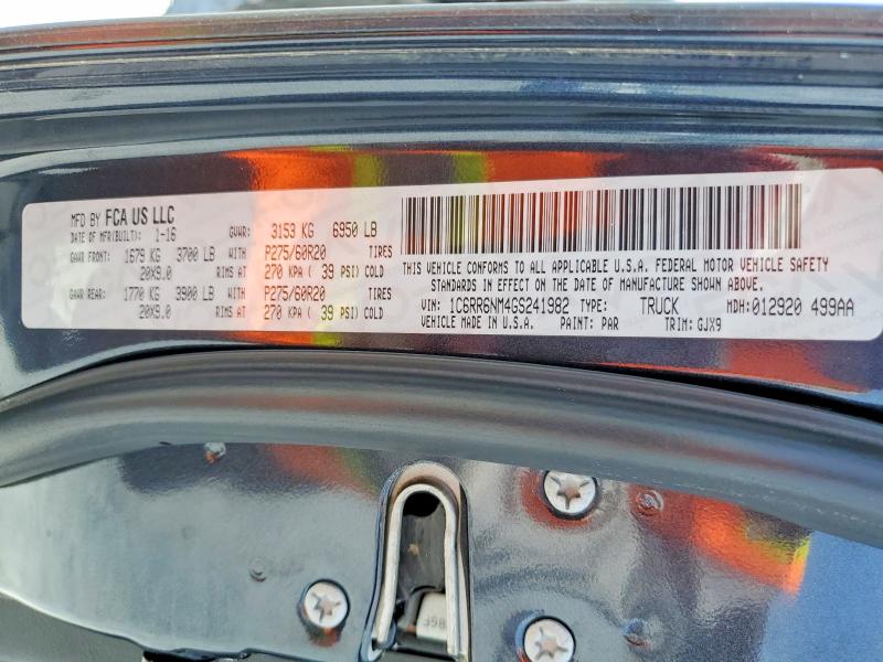 2016 Ram 1500 მანქანა იყიდება აუქციონზე, vin: 1C6RR6NM4GS241982, აუქციონის ნომერი: 61151516