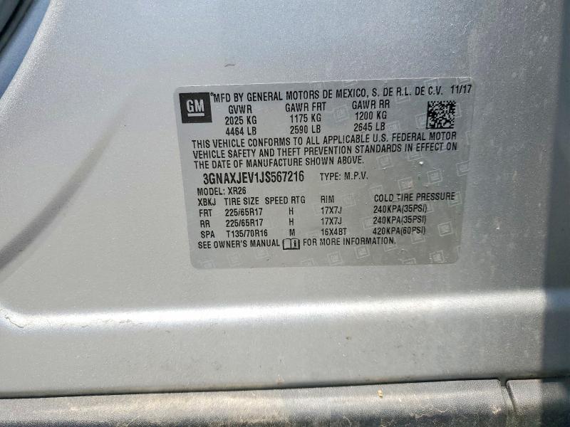 2018 Chevrolet Equinox მანქანა იყიდება აუქციონზე, vin: 3GNAXJEV1JS567216, აუქციონის ნომერი: 59280316