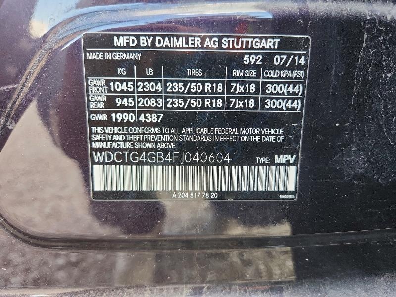 Aukcja sprzedaży 2015 Mercedes-benz Gla, vin: WDCTG4GB4FJ040604, numer aukcji: 59776556