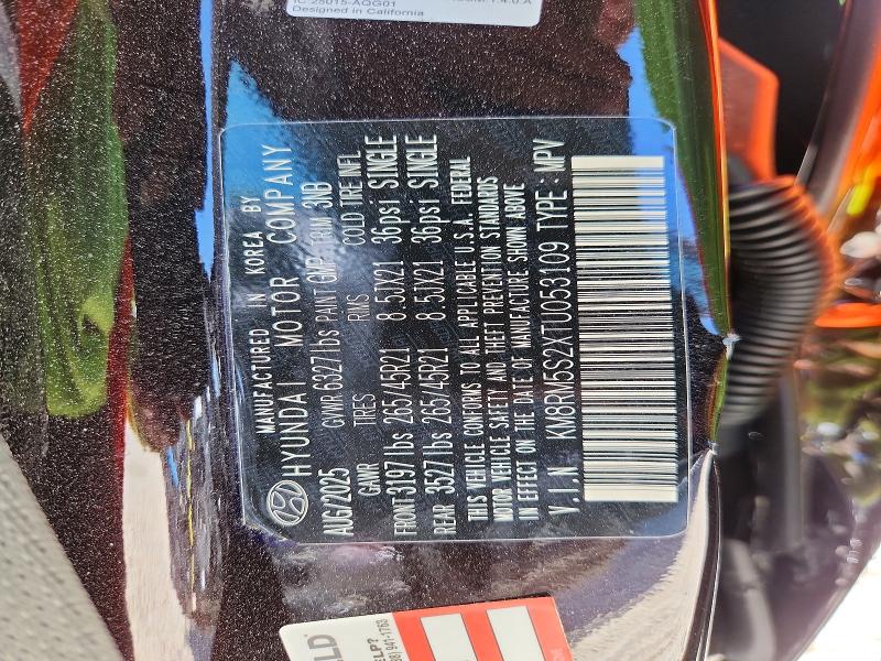 2026 Hyundai Palisade მანქანა იყიდება აუქციონზე, vin: KM8RM5S2XTU053109, აუქციონის ნომერი: 62159666