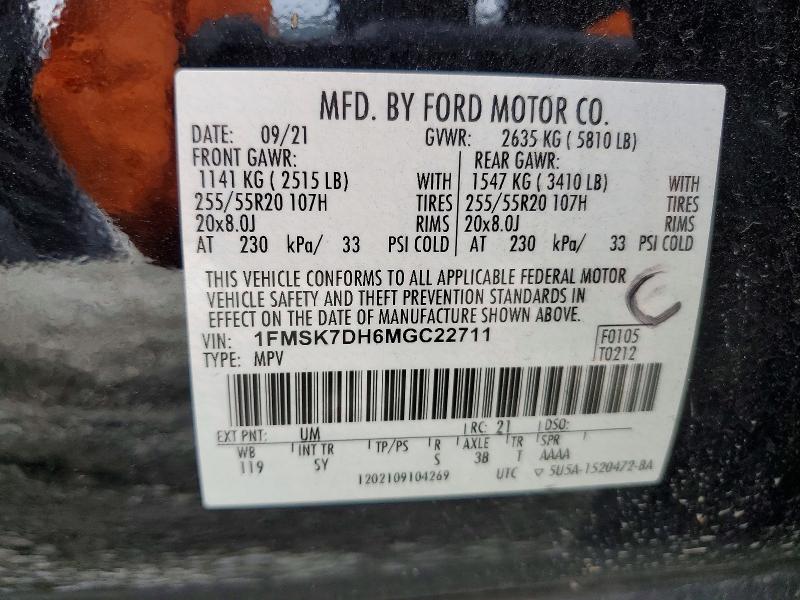 Продажа на аукционе авто 2021 Ford Explorer, vin: 1FMSK7DH6MGC22711, номер лота: 62489776