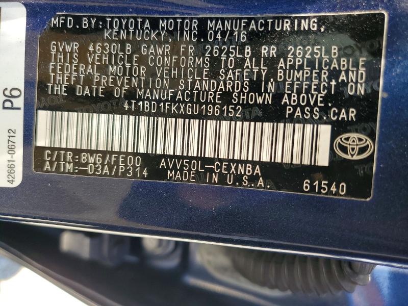 Продажа на аукционе авто 2016 Toyota Camry Hybrid, vin: 4T1BD1FKXGU196152, номер лота: 63228286