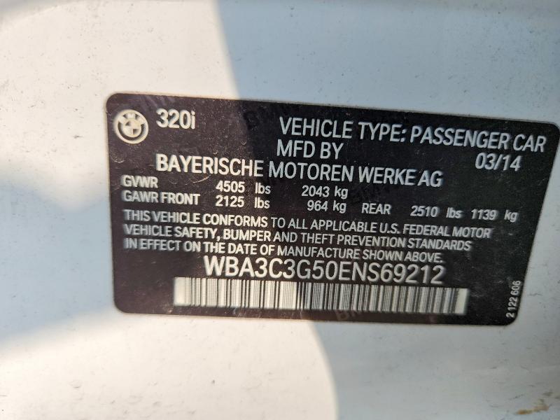 Продаж на аукціоні авто 2014 Bmw 320, vin: WBA3C3G50ENS69212, номер лоту: 61039186
