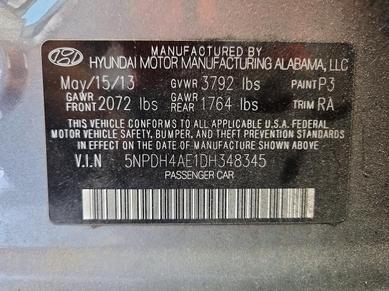 Aukcja sprzedaży 2013 Hyundai Elantra, vin: 5NPDH4AE1DH348345, numer aukcji: 59634836