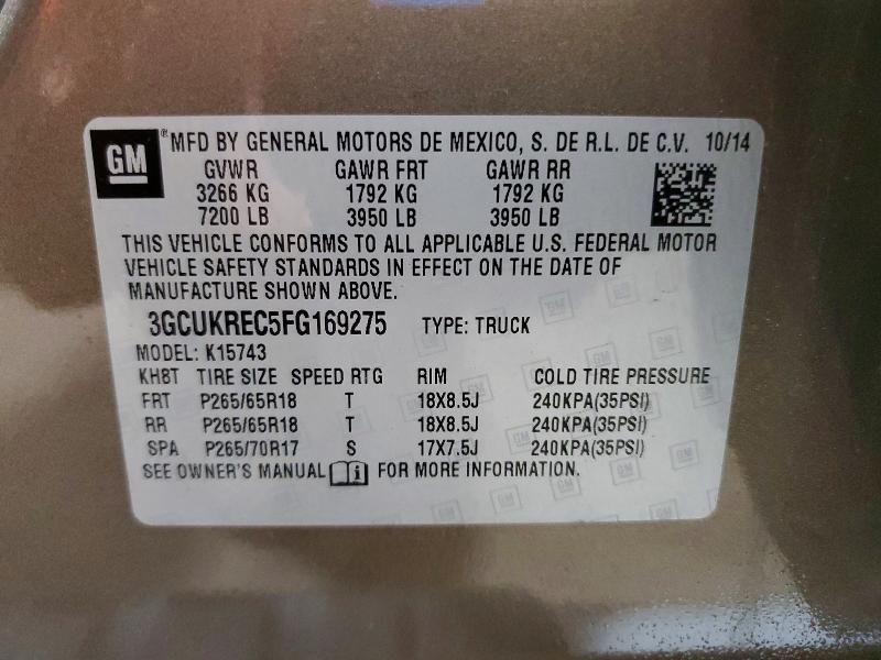 60717166 :رقم المزاد ، 3GCUKREC5FG169275 vin ، 2015 Chevrolet Silverado مزاد بيع