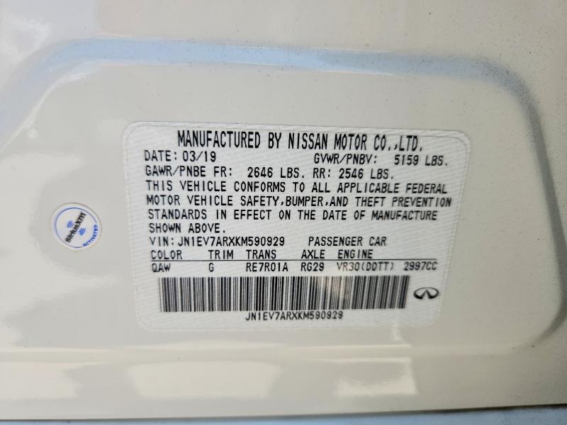 63257436 :رقم المزاد ، JN1EV7ARXKM590929 vin ، 2019 Infiniti Q50 مزاد بيع