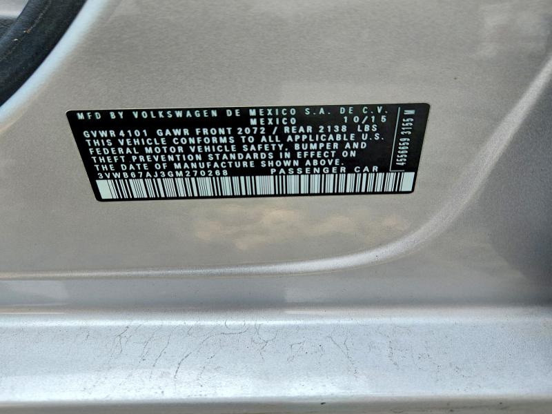 Продаж на аукціоні авто 2016 Volkswagen Jetta, vin: 3VWB67AJ3GM270268, номер лоту: 61307626