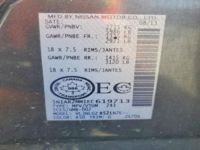 59362106 :رقم المزاد ، 5N1AR2MM1EC619713 vin ، 2014 Nissan Pathfinder مزاد بيع