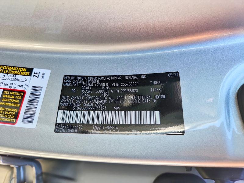 62558576 :رقم المزاد ، 5TDAAAA68RS011431 vin ، 2024 Lexus Tx 350 مزاد بيع