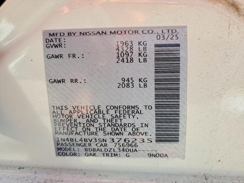 60373176 :رقم المزاد ، 1N4BL4BV3SN376235 vin ، 2025 Nissan Altima مزاد بيع