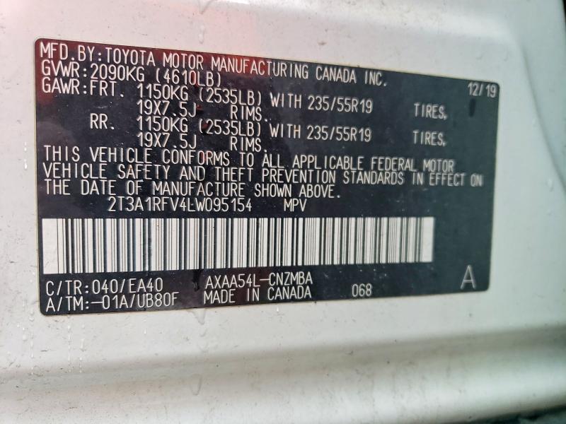 Продаж на аукціоні авто 2020 Toyota Rav4, vin: 2T3A1RFV4LW095154, номер лоту: 62746596