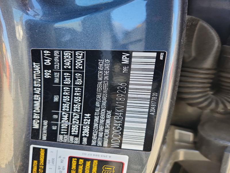 Aukcja sprzedaży 2019 Mercedes-benz Glc, vin: WDC0G4KB4KV189236, numer aukcji: 85628965