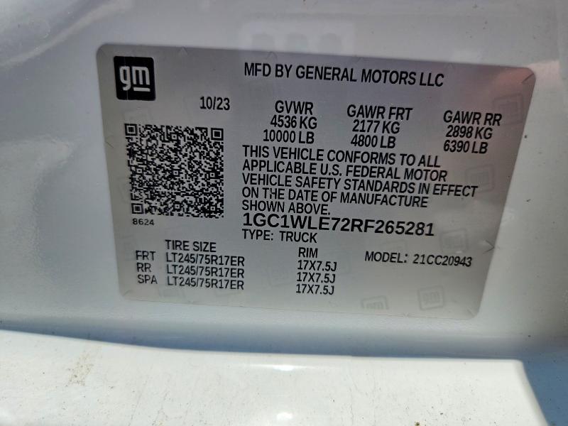 Продаж на аукціоні авто 2024 Chevrolet Silverado, vin: 1GC1WLE72RF265281, номер лоту: 60281276