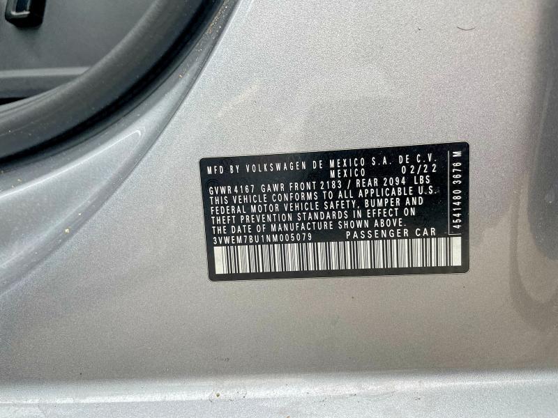 Aukcja sprzedaży 2022 Volkswagen Jetta, vin: 3VWEM7BU1NM005079, numer aukcji: 62354956